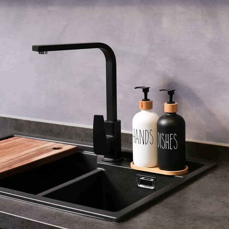 MOMEEMO Soap Dispenser Set, Contains Hand and Dish Soap Dispenser, Suitable for Kitchen Decor. (Black & White) - Image 2